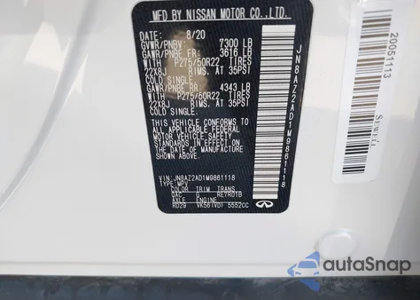 2021 Infiniti Qx80 Premium Select z USA, uszkodzony, nr VIN JN8AZ2AD1M9861118